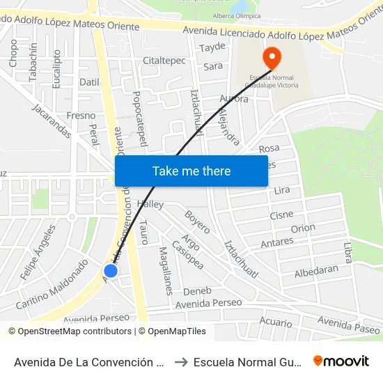 Avenida De La Convención De 1914 Oriente, 837 to Escuela Normal Guadalupe Victoria map