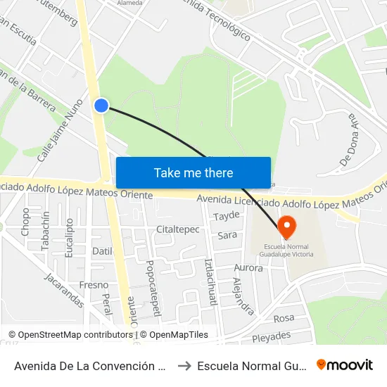 Avenida De La Convención De 1914 Oriente, 202a to Escuela Normal Guadalupe Victoria map