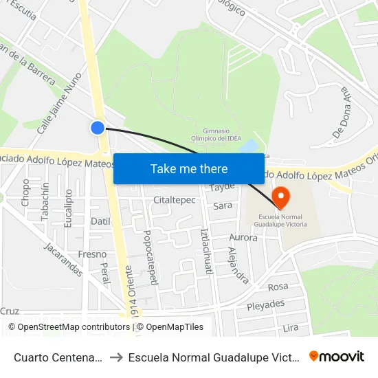 Cuarto Centenario to Escuela Normal Guadalupe Victoria map