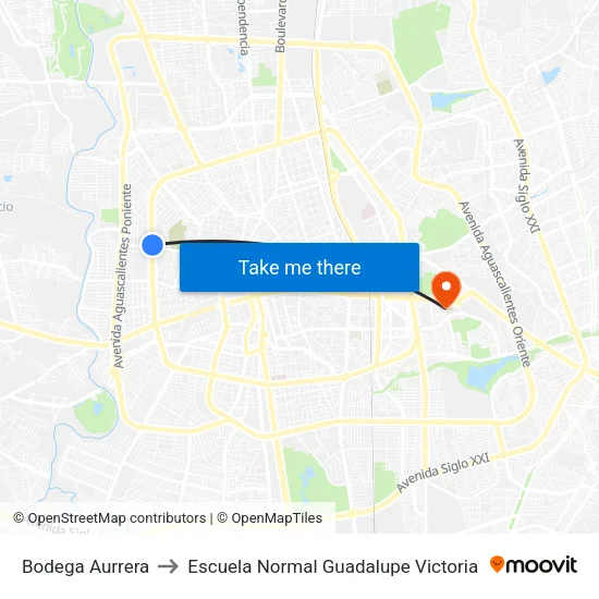 Bodega Aurrera to Escuela Normal Guadalupe Victoria map