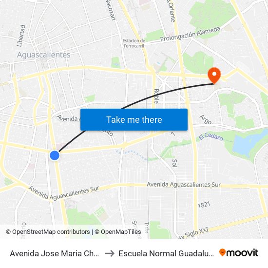 Avenida Jose Maria Chavez, 1531 to Escuela Normal Guadalupe Victoria map