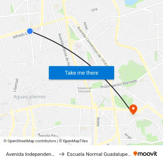 Avenida Independencia, 643 to Escuela Normal Guadalupe Victoria map