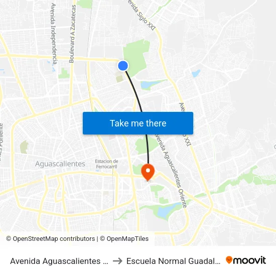 Avenida Aguascalientes Oriente, 920 to Escuela Normal Guadalupe Victoria map