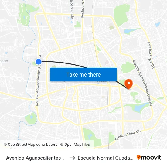 Avenida Aguascalientes Poniente, 333 to Escuela Normal Guadalupe Victoria map