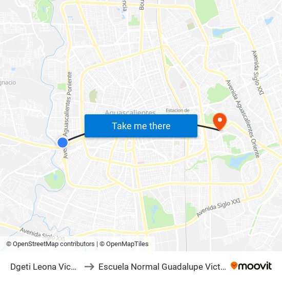Dgeti Leona Vicario to Escuela Normal Guadalupe Victoria map