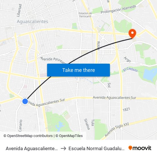 Avenida Aguascalientes Sur, 304 to Escuela Normal Guadalupe Victoria map