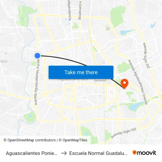 Aguascalientes Poniente, 701a to Escuela Normal Guadalupe Victoria map