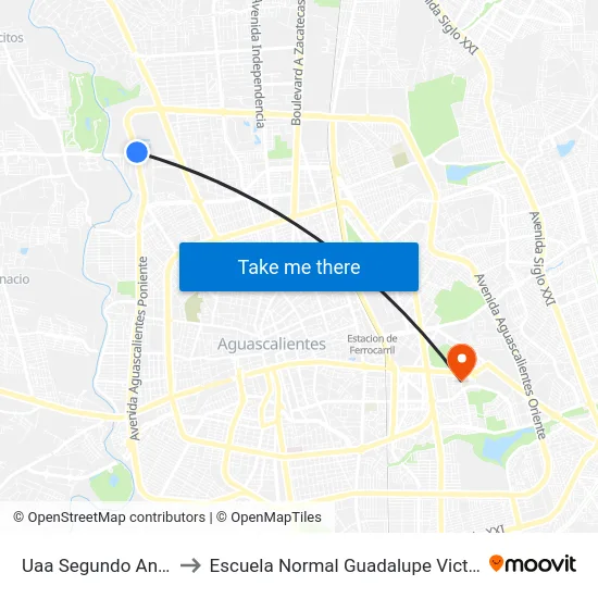 Uaa Segundo Anillo to Escuela Normal Guadalupe Victoria map