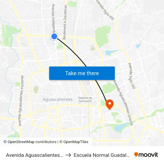 Avenida Aguascalientes Norte, 612 to Escuela Normal Guadalupe Victoria map