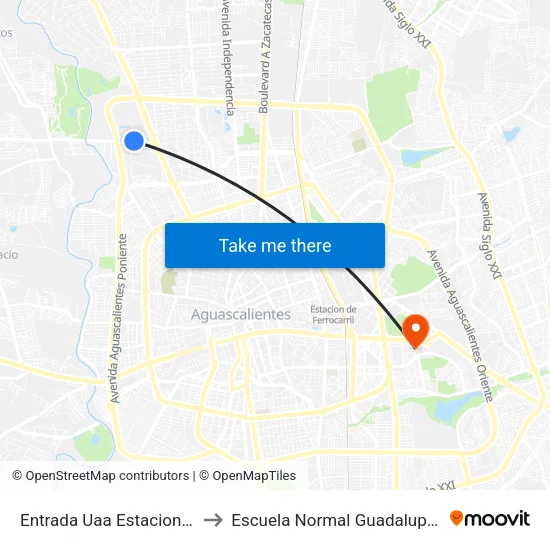 Entrada Uaa Estacionamiento to Escuela Normal Guadalupe Victoria map