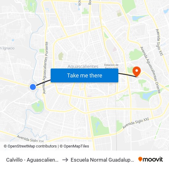 Calvillo - Aguascalientes, 732 to Escuela Normal Guadalupe Victoria map