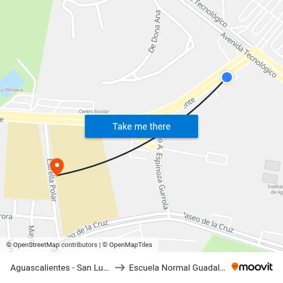 Aguascalientes - San Luis Potosi, 99 to Escuela Normal Guadalupe Victoria map