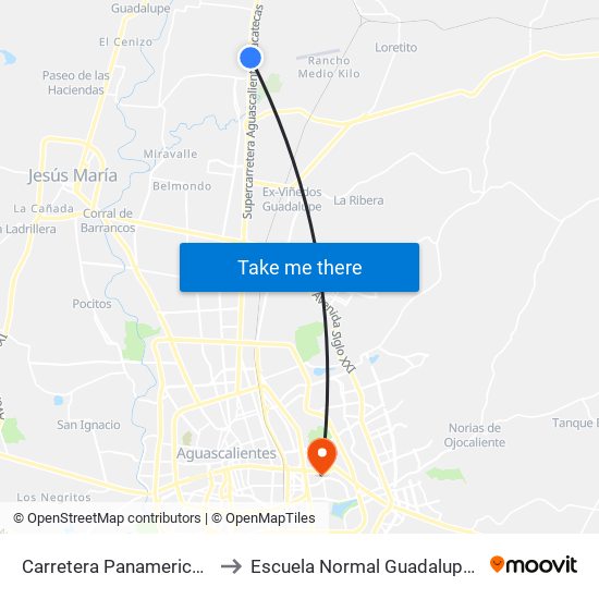 Carretera Panamericana, 113 to Escuela Normal Guadalupe Victoria map