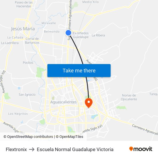 Flextronix to Escuela Normal Guadalupe Victoria map