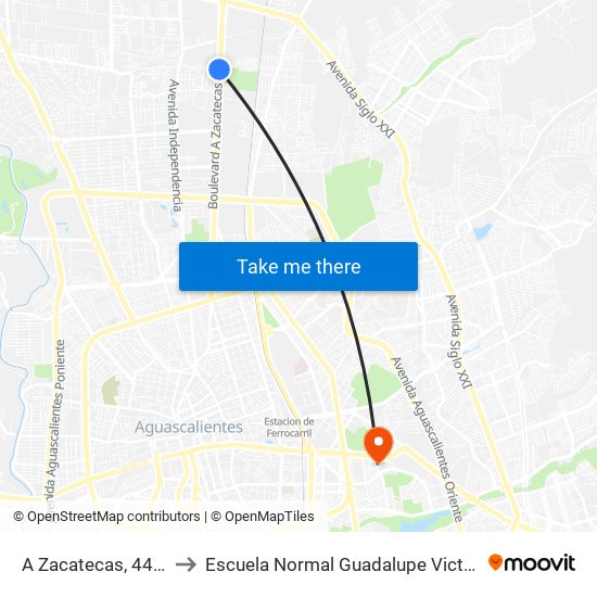 A Zacatecas, 4420 to Escuela Normal Guadalupe Victoria map