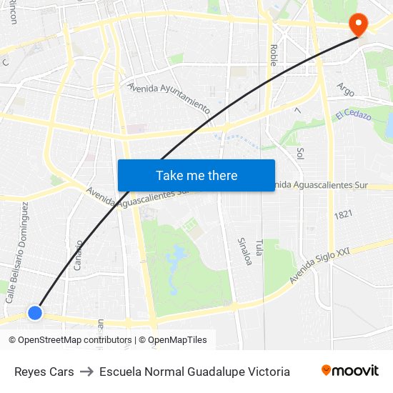 Reyes Cars to Escuela Normal Guadalupe Victoria map