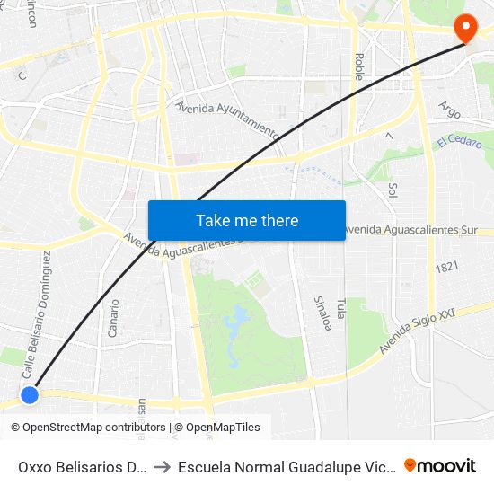 Oxxo Belisarios Dom to Escuela Normal Guadalupe Victoria map