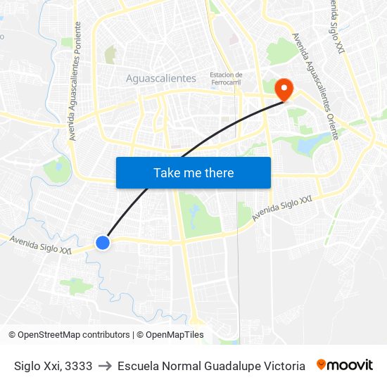 Siglo Xxi, 3333 to Escuela Normal Guadalupe Victoria map