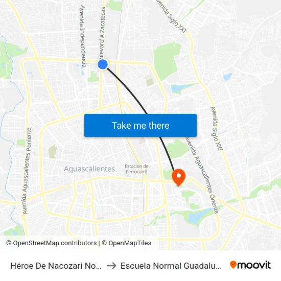 Héroe De Nacozari Norte, 3005 to Escuela Normal Guadalupe Victoria map
