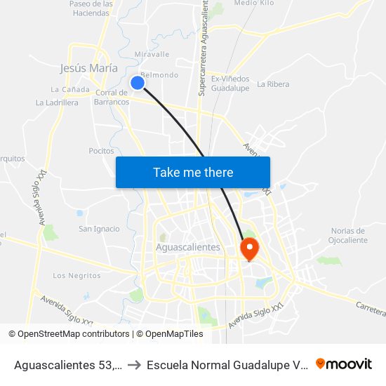 Aguascalientes 53, 337 to Escuela Normal Guadalupe Victoria map