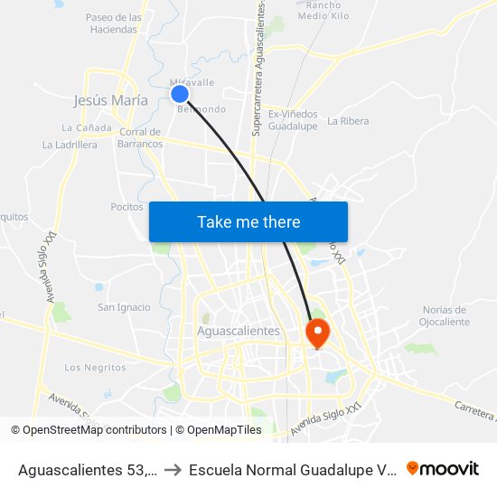 Aguascalientes 53, 803 to Escuela Normal Guadalupe Victoria map