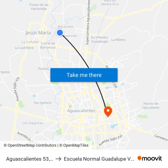 Aguascalientes 53, 803 to Escuela Normal Guadalupe Victoria map