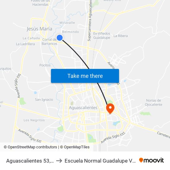 Aguascalientes 53, 362 to Escuela Normal Guadalupe Victoria map