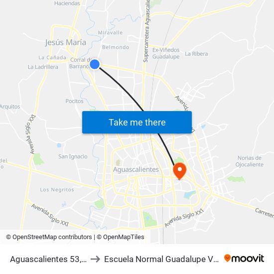 Aguascalientes 53, 220 to Escuela Normal Guadalupe Victoria map