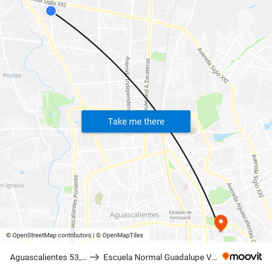 Aguascalientes 53, 436 to Escuela Normal Guadalupe Victoria map