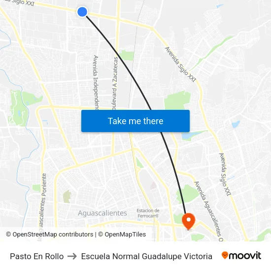 Pasto En Rollo to Escuela Normal Guadalupe Victoria map