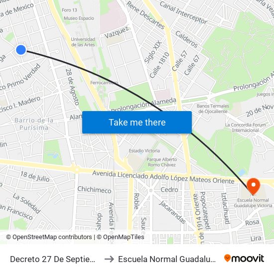 Decreto 27 De Septiembre, 112 to Escuela Normal Guadalupe Victoria map