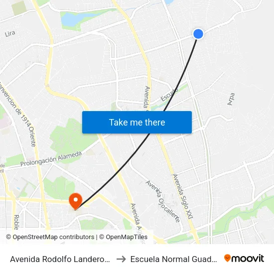Avenida Rodolfo Landeros Gallegos, 107 to Escuela Normal Guadalupe Victoria map