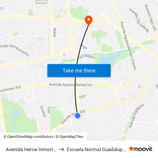 Avenida Heroe Inmortal, 1202 to Escuela Normal Guadalupe Victoria map