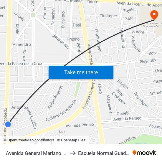 Avenida General Mariano Escobedo, 1212 to Escuela Normal Guadalupe Victoria map