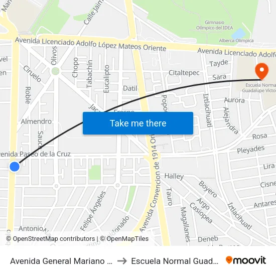 Avenida General Mariano Escobedo, 604 to Escuela Normal Guadalupe Victoria map