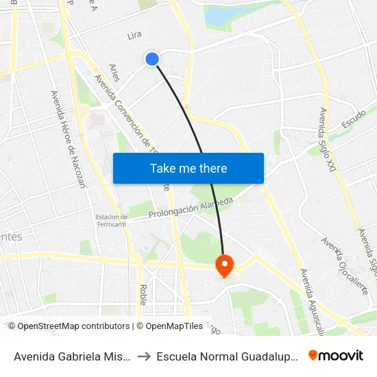 Avenida Gabriela Mistral 128 to Escuela Normal Guadalupe Victoria map