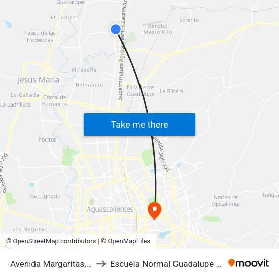 Avenida Margaritas, 201a to Escuela Normal Guadalupe Victoria map
