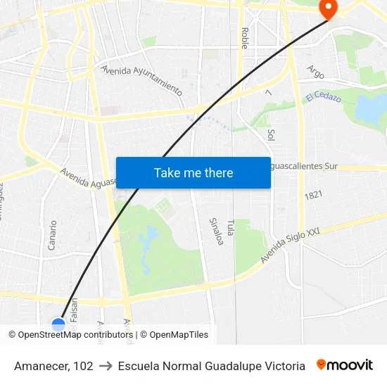 Amanecer, 102 to Escuela Normal Guadalupe Victoria map
