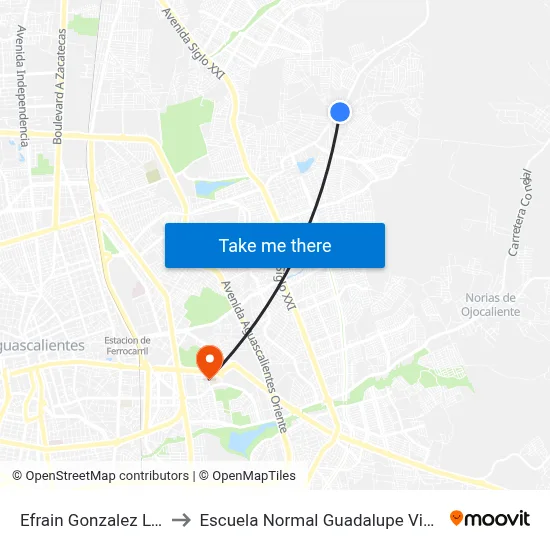 Efrain Gonzalez Luna to Escuela Normal Guadalupe Victoria map