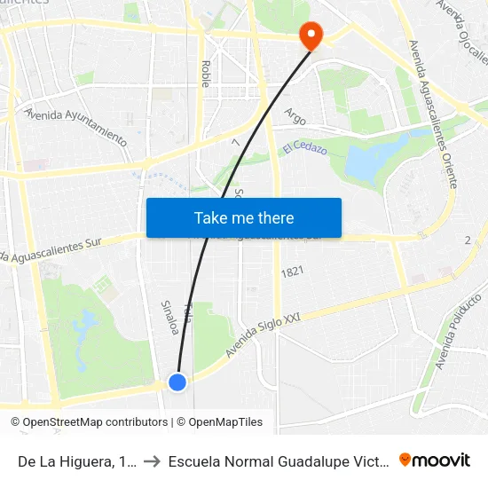 De La Higuera, 135 to Escuela Normal Guadalupe Victoria map