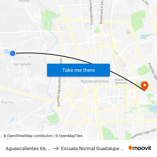 Aguascalientes 66, 1108 to Escuela Normal Guadalupe Victoria map