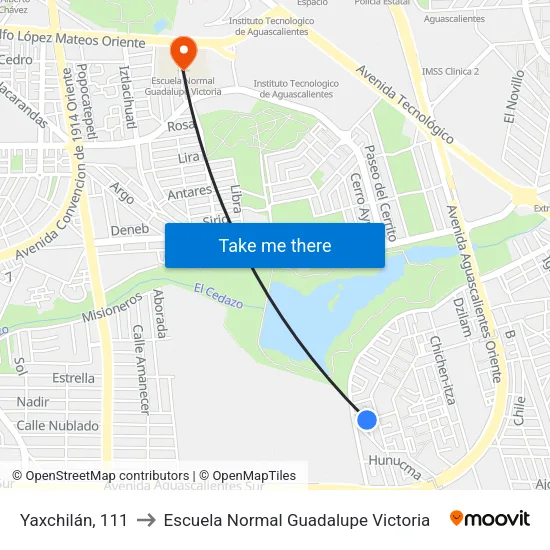 Yaxchilán, 111 to Escuela Normal Guadalupe Victoria map