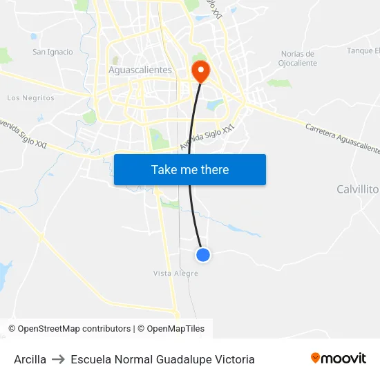 Arcilla to Escuela Normal Guadalupe Victoria map