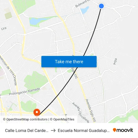 Calle Loma Del Cardenal, 107 to Escuela Normal Guadalupe Victoria map