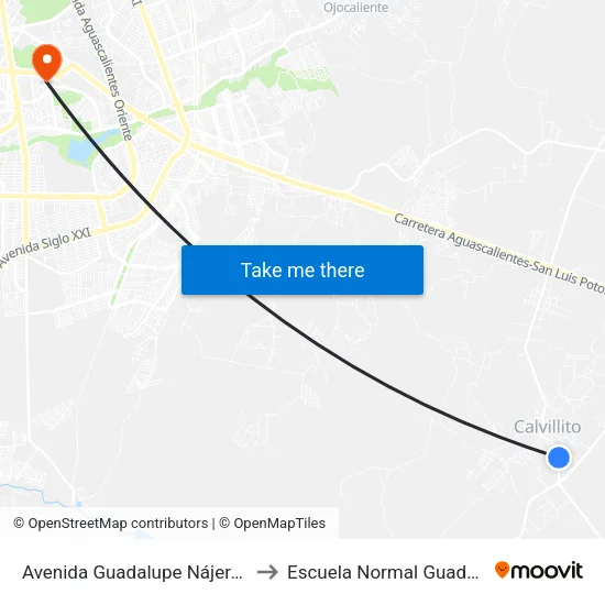 Avenida Guadalupe Nájera Jiménez, 540 to Escuela Normal Guadalupe Victoria map