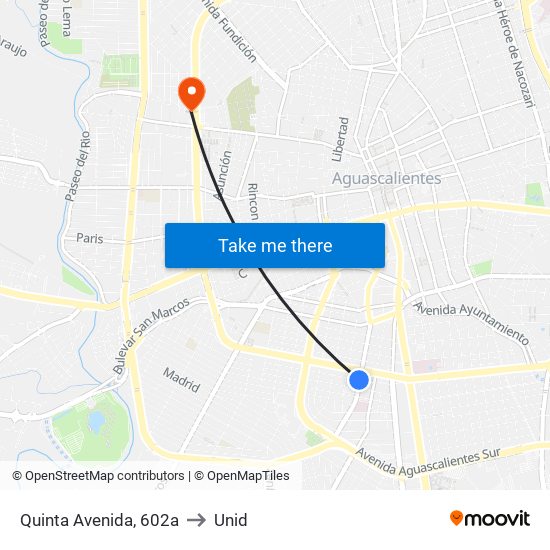 Quinta Avenida, 602a to Unid map