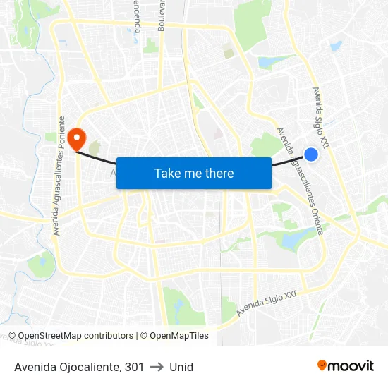 Avenida Ojocaliente, 301 to Unid map