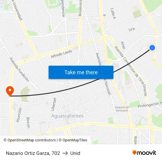 Nazario Ortiz Garza, 702 to Unid map