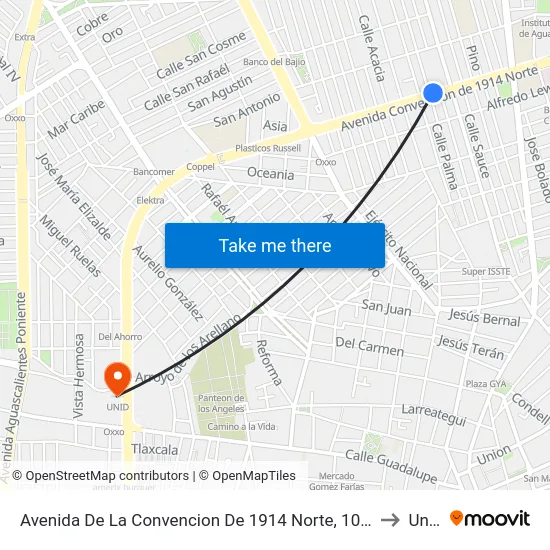 Avenida De La Convencion De 1914 Norte, 1005 to Unid map