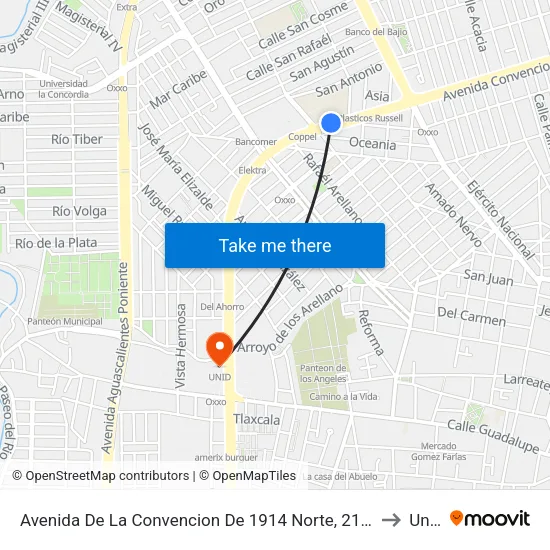 Avenida De La Convencion De 1914 Norte, 2128a to Unid map